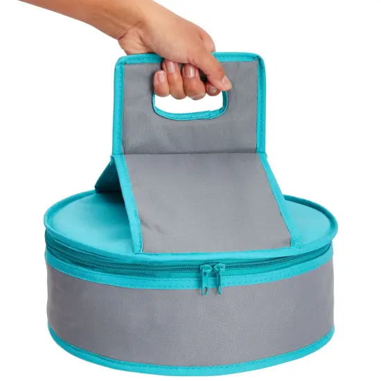 Round Thermal Insulated Casserole Carrier - Food Warmer Bag Container to Keep Food Hot for Lunch, Potluck Dish, Picnics, Pie, Transport (Teal and Grey, 4.5x12.25 in) Blue {6}