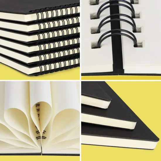 Hardcover Spiral Notebook Unlined, A5 6 packs 5.5&rdquo;x8.3&ldquo; Blank Travel Writing Notebooks Journal, Notepad Sketchbook, College Office Business Subject Diary Spiral Journal-Black Cover {2}