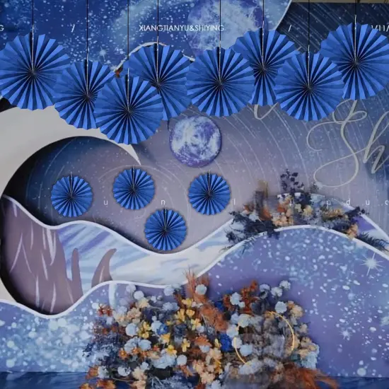 Blue Party Hanging Paper Fans DIY Set,12pcs Set Paper Fans Set Hanging Pinwheels Fan DIY Paper Craft for Wedding Birthday Christmas Party Decoration Hanging Paper Fan Flower Decoration (Blue) {5}