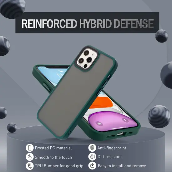 Insten Case Compatible With iPhone 12 Pro Max Case 6.7 inch, Translucent Matte Hybrid Hard Back Flexible TPU Bumper, Anti-Shatter Anti-shock Drop Protection, Wireless Charging, Dark Green {6}