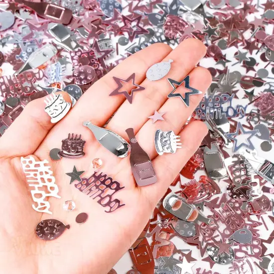 Happy Birthday Confetti, 1.6 oz Rose Gold Silver Cake Balloon Star Goblet Bottle Glitter Confetti for Happy Birthday Party Decorations Boys Girls Kids Women Men Birthday Table Decorations {3}