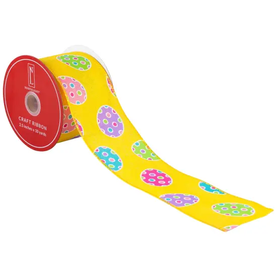 Northlight Easter Egg Design Wired Spring Craft Ribbon - 2.5" x 10 Yards - Yellow Multi {7}