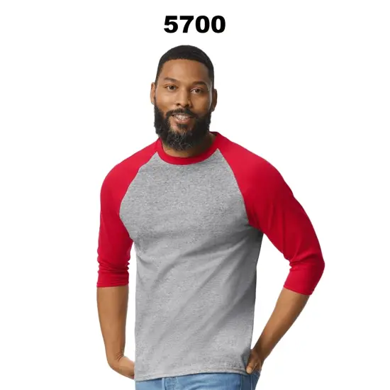Gildan&reg; Heavy Cotton Raglan Crewneck Three-Quarter Sleeve T-Shirt Sport grey/ red {3}