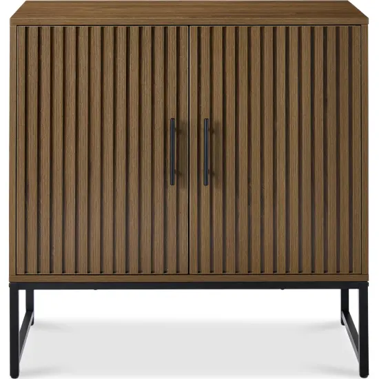 Best Choice Products 2-Door Slatted Storage Cabinet, Accent Furniture w/ Non-Scratch Foot Pads Dark Brown {1}