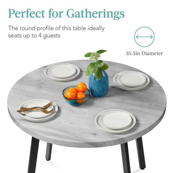 Best Choice Products 35.5in Mid-Century Modern Round Dining Table w/ Steel Legs, Adjustable Feet Gray {2}