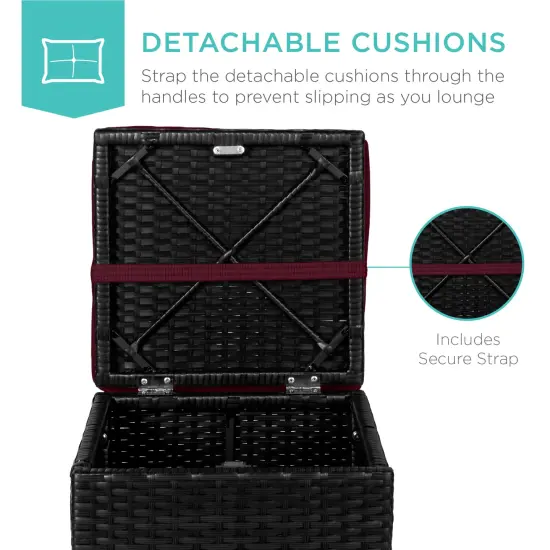 Best Choice Products Set of 2 Wicker Ottomans, Multipurpose Furniture w/ Removable Cushions, Steel Frame Deep Burgundy/Black {4}