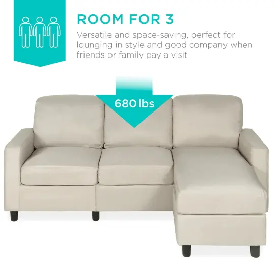 Best Choice Products Linen Sectional Sofa Couch w/ Chaise Lounge, Reversible Ottoman Bench Beige {5}