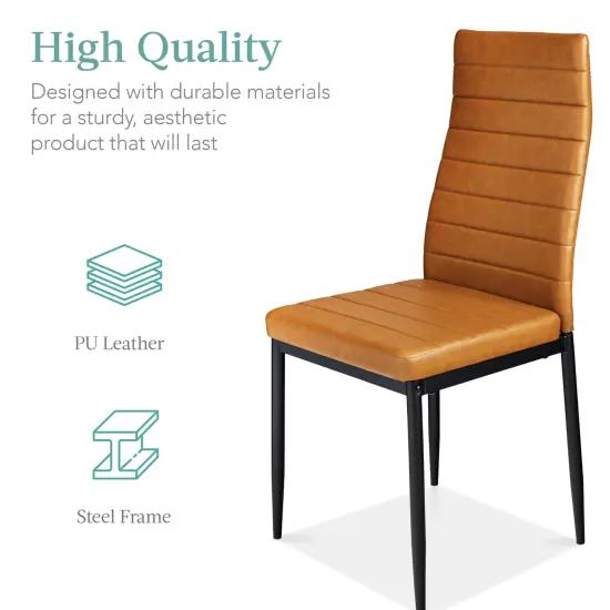 Best Choice Products 5-Piece Kitchen Dining Table Set w/ Glass Tabletop, 4 Faux Leather Chairs Camel/Black {3}