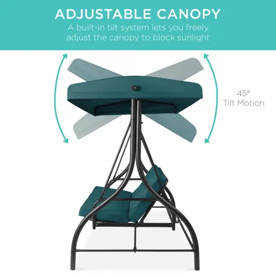 Best Choice Products 3-Seat Outdoor Converting Canopy Swing Glider Patio Hammock w/ Removable Cushions Peacock {5}