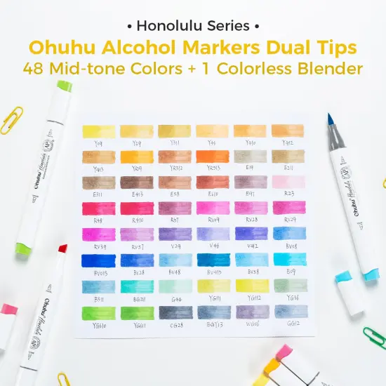Ohuhu Honolulu 48 Mid-tone Colors Alcohol-Based Markers - Dual Tip Brush & Chisel {5}