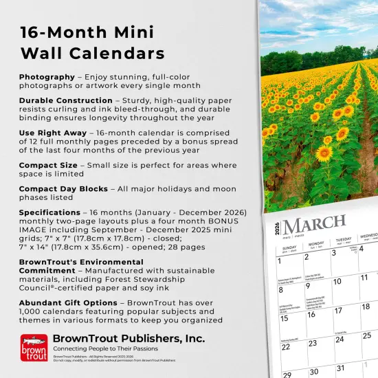 Sunflowers | 2026 7 x 14 Inch (Hanging) Monthly Mini Wall Calendar {6}