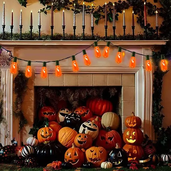 10Ft Halloween Decorations String Lights with 10 LED ST40 Edison Orange Flame Bulbs {5}
