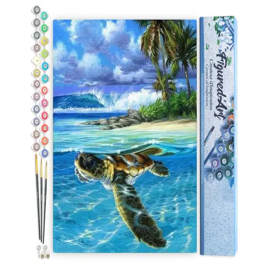 Figured'Art Paint by Numbers for Adults Relaxing Turtle 16"x20" - Craft Art Painting DIY Kit Rolled Canvas without frame {1}