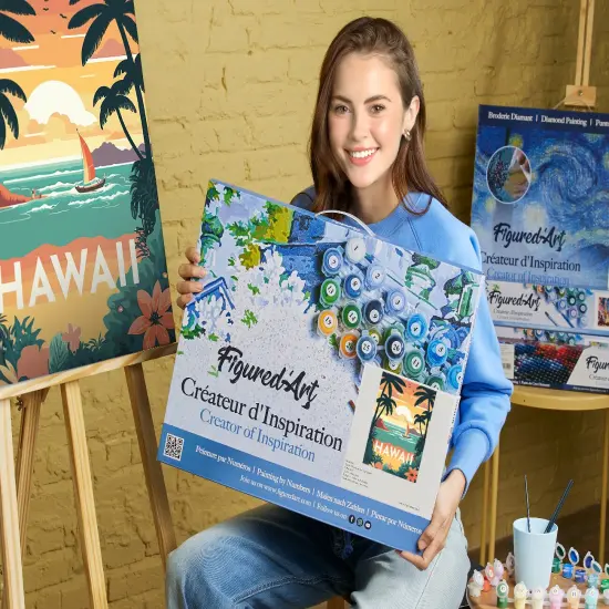 Figured'Art Paint by Numbers for Adults with Frame Travel Poster Hawaii 16"x20" - Craft Art Painting DIY Kit Canvas Already Stretched on a Wooden Frame {2}
