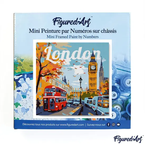 Figured'Art Mini Paint by Numbers Kit for Adults with Frame Travel Poster London Small format 8"x8" - Craft Art Painting DIY Canvas Already Stretched on a Wooden Frame {3}