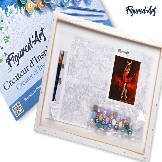 Figured'Art Paint by Numbers Kit for Adults with Frame Magical Red Dancer 16"x20" - Craft Art Painting DIY Kit Canvas Already Stretched on a Wooden Frame {5}