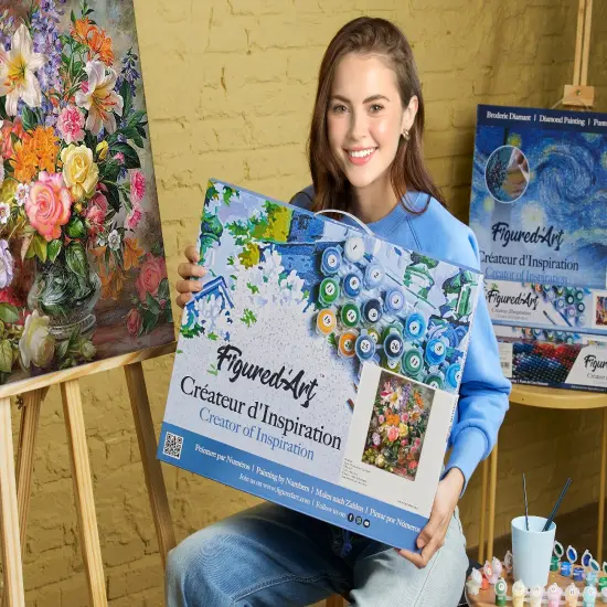 Figured'Art Paint by Numbers for Adults with Frame Flowers in All colors 16"x20" - Craft Art Painting DIY Kit Canvas Already Stretched on a Wooden Frame {2}