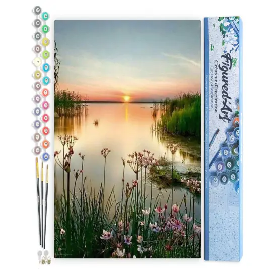 Figured'Art Paint by Numbers Kit for Adults Peaceful Lake 16"x20" - Craft Art Painting DIY Kit Rolled Canvas without frame {1}