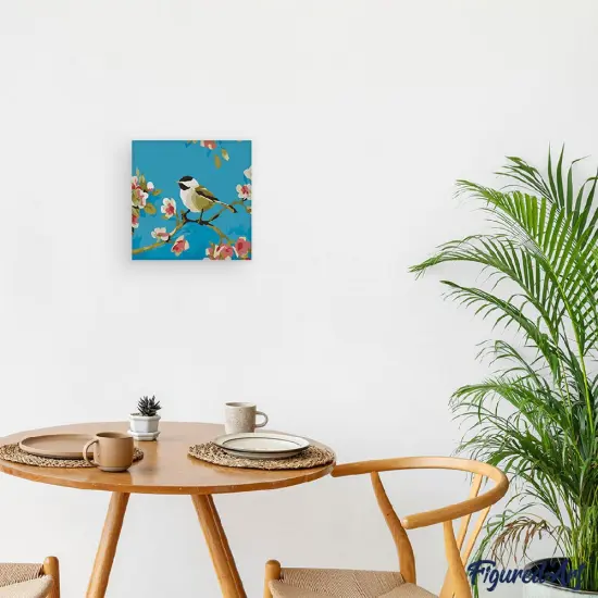 Figured'Art Mini Paint by Numbers Kit for Adults with Frame Birds Painting Small format 8"x8" - Craft Art Painting DIY Canvas Already Stretched on a Wooden Frame {2}