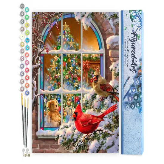 Figured'Art Paint by Numbers Kit for Adults Christmas Window 16"x20" - Craft Art Painting DIY Kit Rolled Canvas without frame {1}