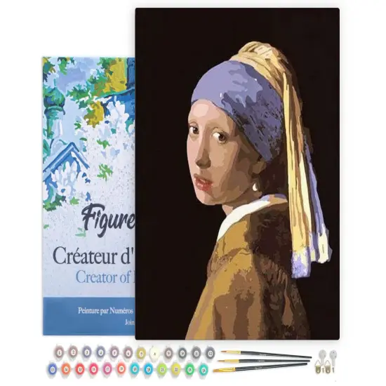 Figured'Art Paint by Numbers Kit for Adults with Frame Vermeer Girl with the Pearl 16"x20" - Craft Art Painting DIY Kit Canvas Already Stretched on a Wooden Frame {1}