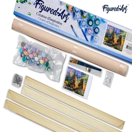 Figured'Art Paint by Numbers Kit for Adults Sitting Bears 16"x20" - Craft Art Painting Rolled Canvas with DIY wooden frame {5}