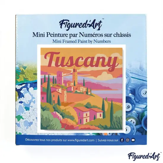 Figured'Art Mini Paint by Numbers Kit for Adults with Frame Travel Poster Tuscany Spring Small format 8"x8" - Craft Art Painting DIY Canvas Already Stretched on a Wooden Frame {3}