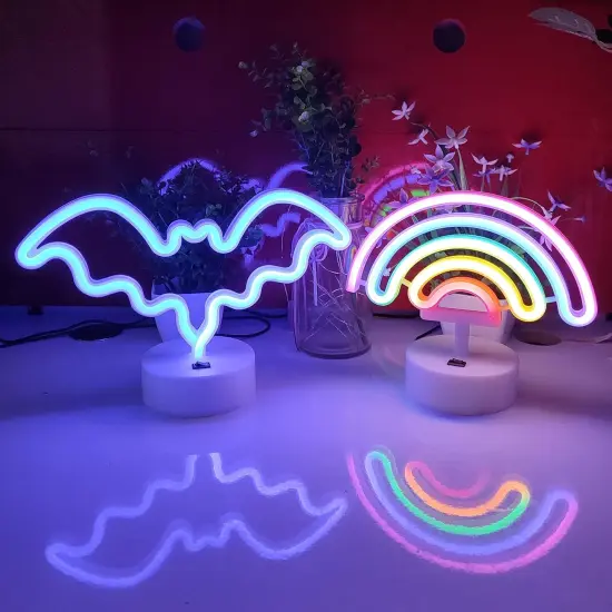 Neon Signs with Holder Base &ndash; USB or 3-AA Battery Powered LED Neon Light for Summer Vibes, Table or Wall Decor, Bedroom Accent Lighting {4}