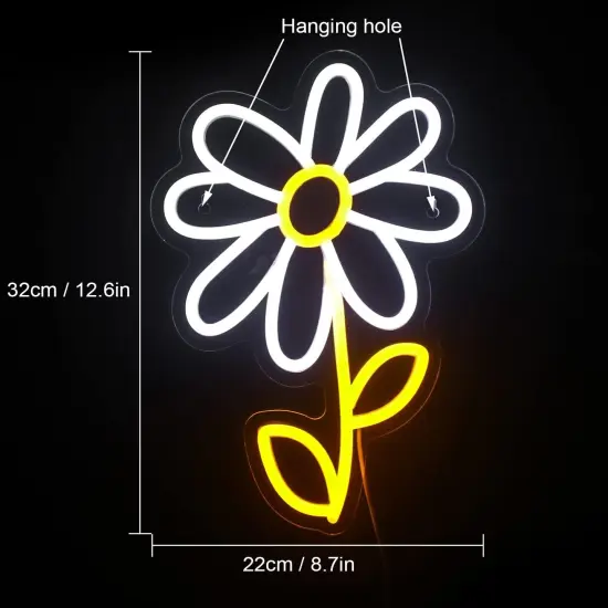 Summer Daisy Flower Neon Sign &ndash; White & Gold LED Light for Bedroom & Party Decor (USB Powered) {2}