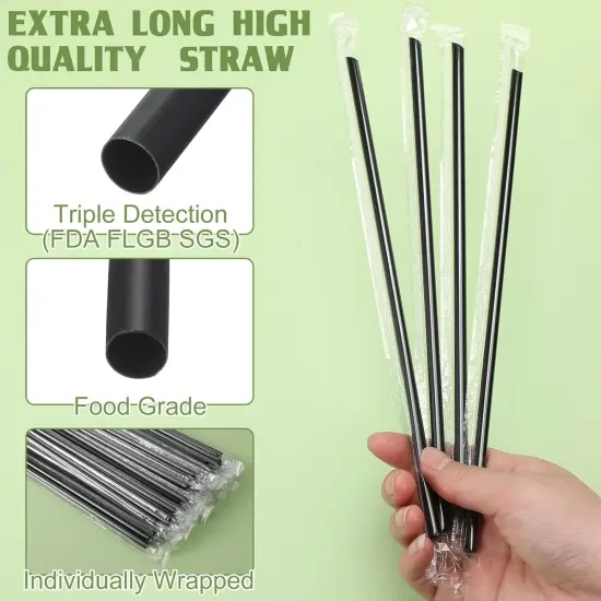 Gerrii 1000 Pcs Black Individually Wrapped Straws 10" Extra Long 6 mm Plastic Drinking Straws Disposable for Party Restaurant Home Milkshakes Coffee Juice Beverage Smoothie {3}