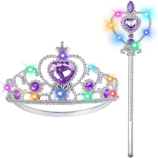Princess Crown Tiara for Little Girls Princess Dress Up Accessories, Light Up Princess Tiara Wand Toys {1}