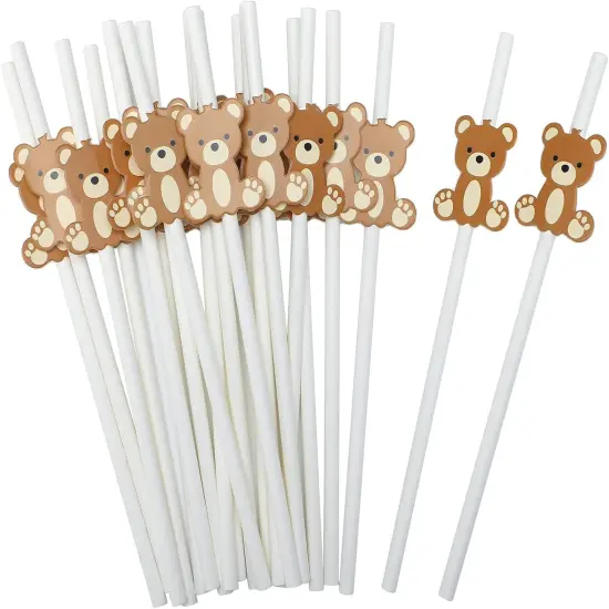 100 Pcs Bear Paper Straws Little Cutie Snowflake Disposable Drinking Paper Straws for Little Cutie Baby Shower Decorations Supplies Birthday Party Decorations, 0.24 x 7.76 Inch(Bear) {1}