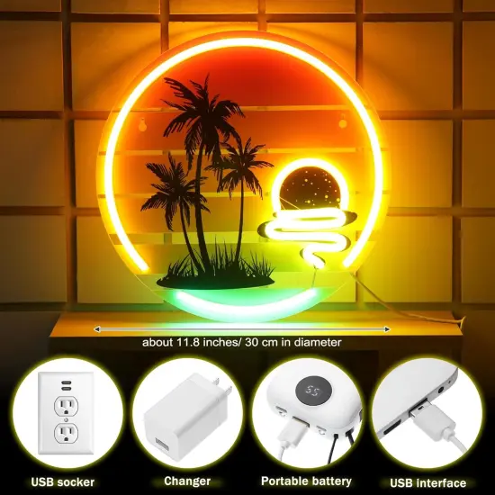 Summer Palm Tree Sunset Neon Sign &ndash; 11.8" LED Tropical Light for Bedroom, Bar & Party Decor {2}