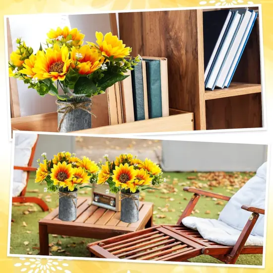 Summer Sunflower Sets &ndash; 6 Sets Artificial Sunflowers in Vintage Metal Pots, Rustic Faux Flower Decor for Tables & Centerpieces {5}