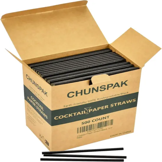 Short Paper Straws Bulk 5.5 inch - 500 ct. Disposable Black Paper Drinking Straw, Sip Stirrers for Cocktail, Coffee and Short Drinks {2}