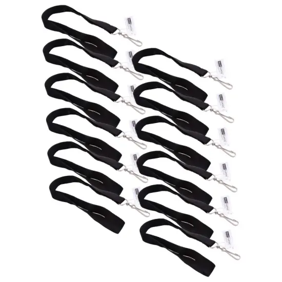 Recycled PET Lanyard, Flat Style, J Hook, Black, Pack of 12 {1}