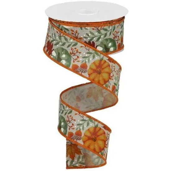 1.5" Pumpkin Foliage Ribbon: Light Natural (10 Yards) {1}