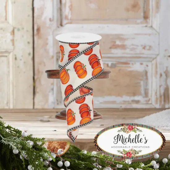 2.5" Stitch Pumpkin Royal Ribbon: Ivory (10 Yards) {4}