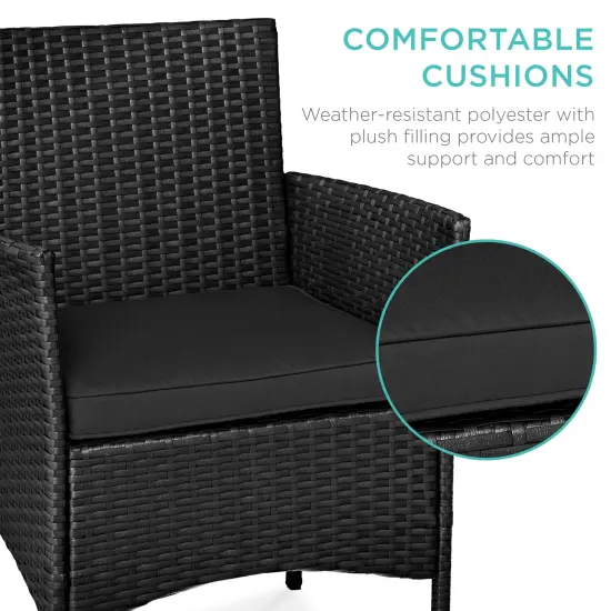 Best Choice Products 3-Piece Outdoor Wicker Conversation Patio Bistro Set, w/ 2 Chairs, Table Black/Black {4}