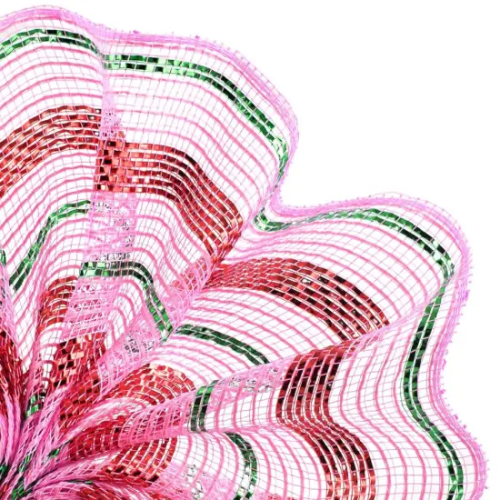 10.25" Poly Faux Jute Metallic Mesh Ribbon: Lt Pink/Red/Emerald (10 Yards) {3}