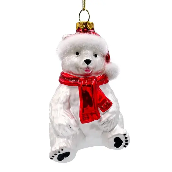Classic White Polar Bear Glass Christmas Ornament {1}