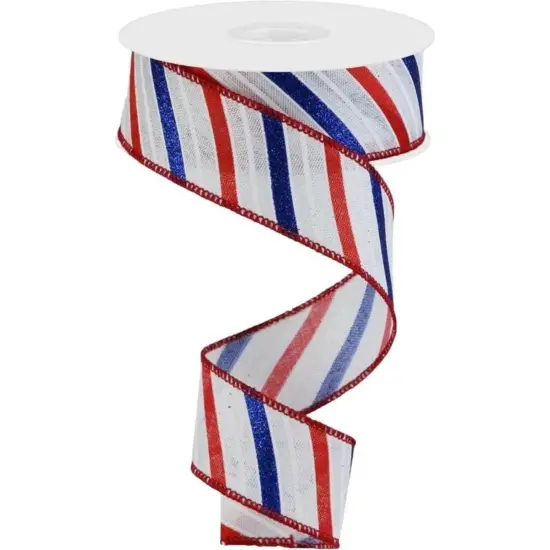 1.5" Glitter Multi Diagonal Stripe Ribbon: White (10 Yards) {1}