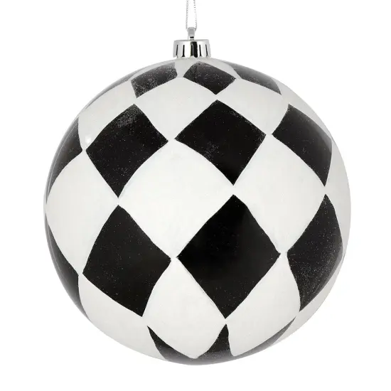 6" Glitter Harlequin Ball Ornaments: Black/White (3 pack) {1}