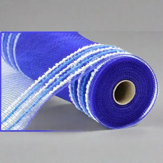 10.5" Drift Border Edge Mesh Ribbon: Royal Blue/White (10 Yards) {3}