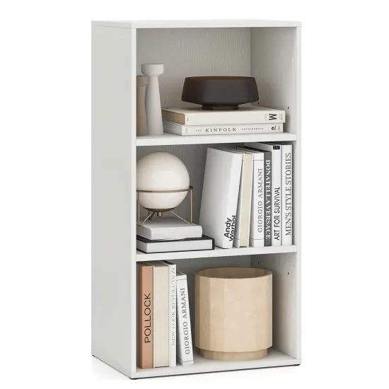 Costway 3 Tier Open Shelf Bookcase Multi-functional Storage Display Cabinet Furni White {1}