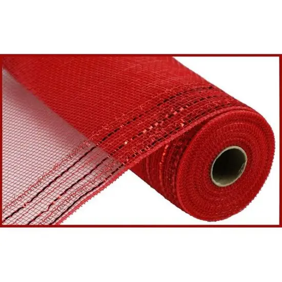 10" Border Stripe Tinsel Metallic Mesh Ribbon: Red (10 Yards) {2}