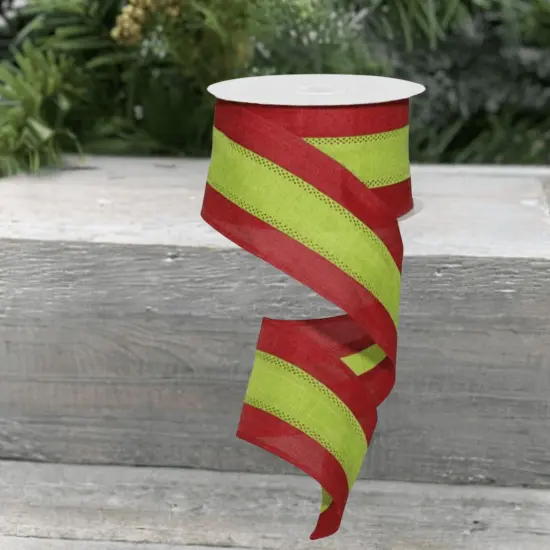 2.5" Tricolor Striped Ribbon: Red/Lime Green (10 Yards) {4}