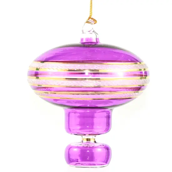 Gold Etched Glass Hot Air Balloon Ornament - Purple {1}