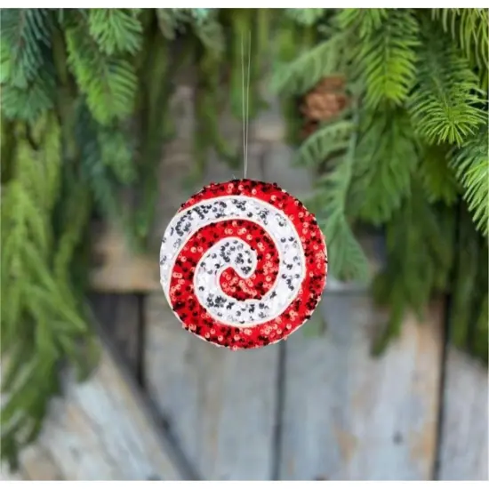 6" Sequin Peppermint Swirl Ornament: Red/White {3}