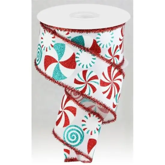 2.5" Bold Peppermint Tinsel Ribbon: White (10 Yards) {2}